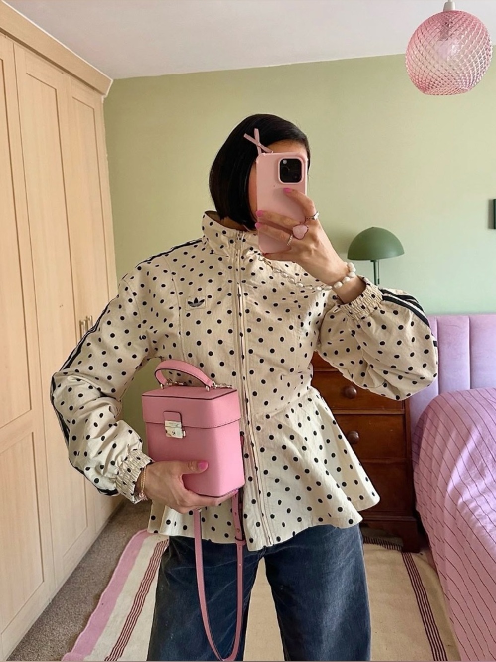adidas originals X ASOS Cream Polka Dot Peplum Zip-Up Jacket  SOLD OUT sitewide